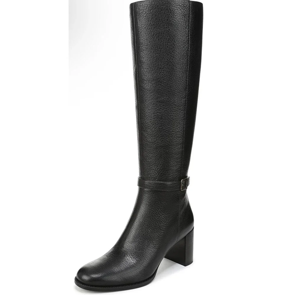 Vionic Valora Wide Calf Black Leather Tall Knee High Block Heel Boots Womens 7 M